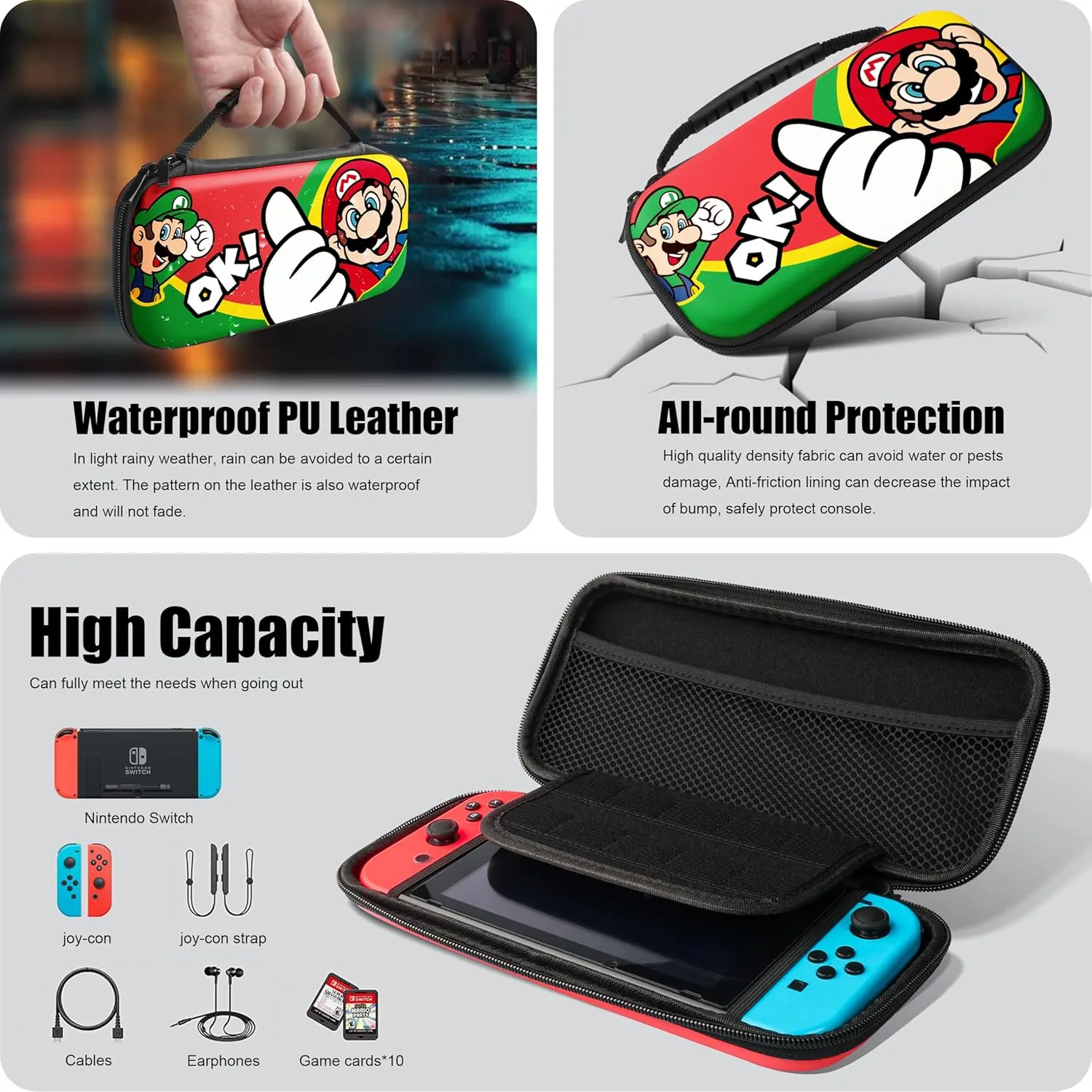 Xcitifun Carrying Case Compatible with Nintendo Switch for Joycon Case & Dock Cover & Travel Bag & Keychain 7 in 1 Accessories Kit Set Switch Protective Carry Cases for Boys Girls Kids - Red Thumb